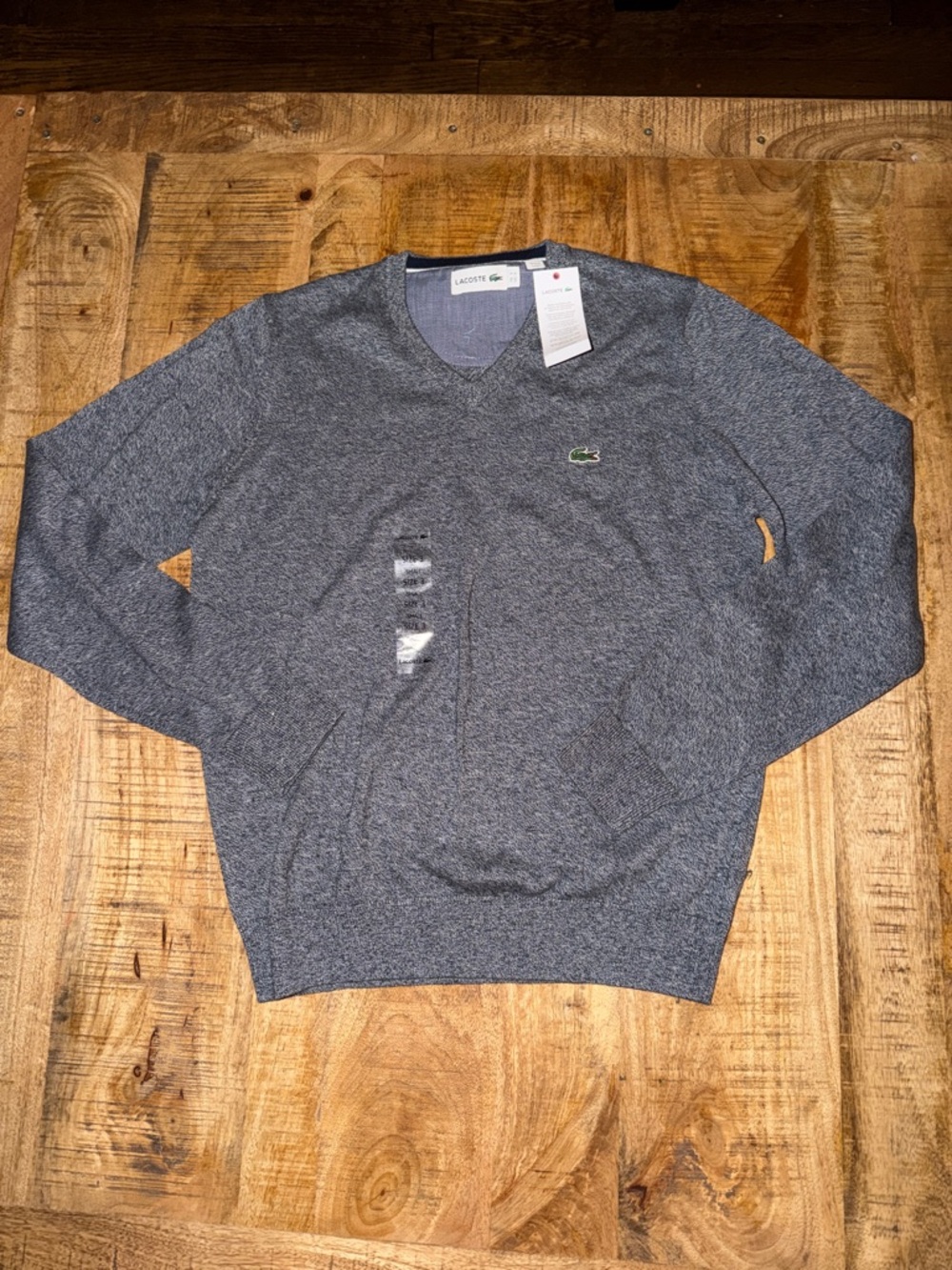 Lacoste Men's V-Neck Heather Navy Gray Sweater